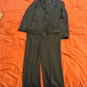 The Limited Black Pinstripe Suit with Matching Belt